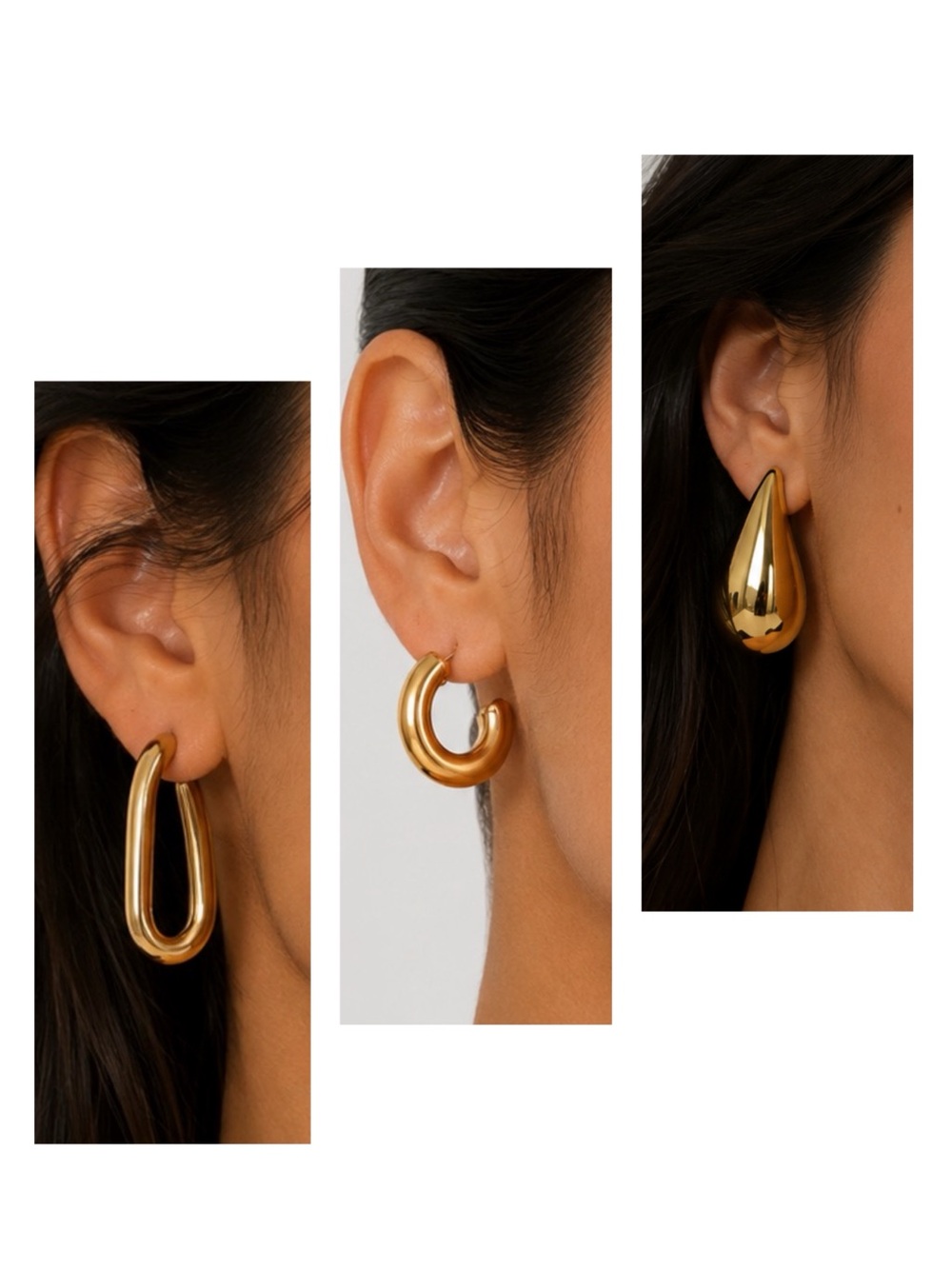 NWT Noir Jewelry Gold Hoop 3 pair set chunky minimalist retro Mob Wife Aesthetic